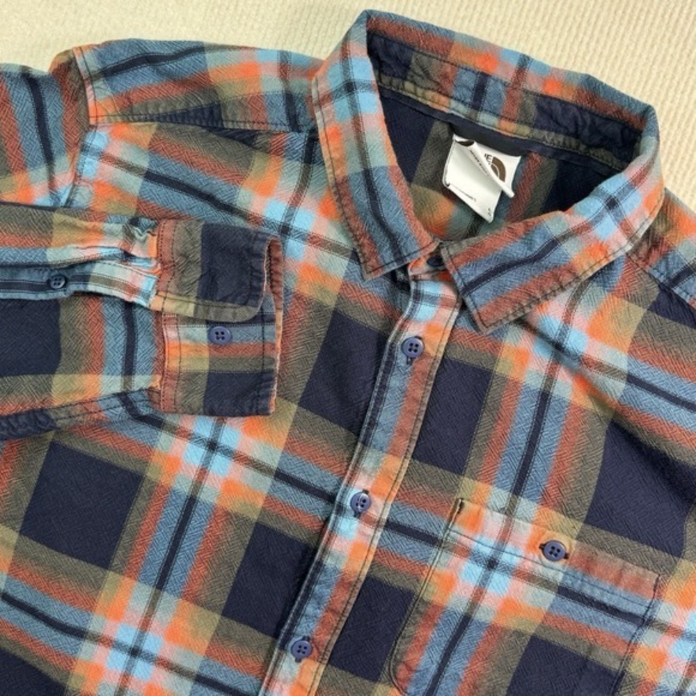 The North Face Men's Large Plaid Shirt Pocket Button Down 100% Cotton
